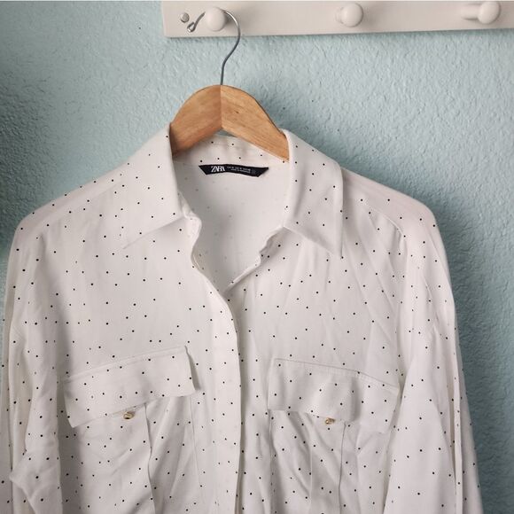 Zara front pockets button down polka-dot shirt blouse - Picture 4 of 7